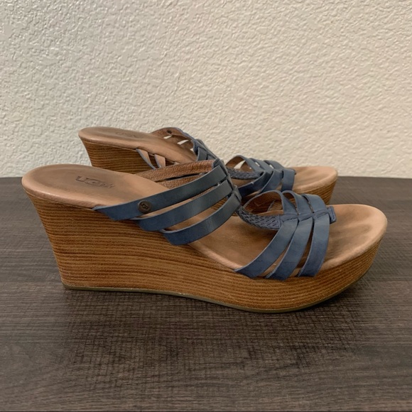UGG blue leather wedge sandals size 7.5 - Picture 4 of 13